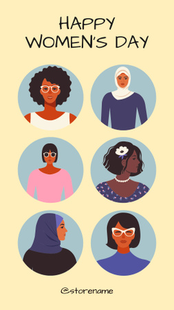 Modèle de visuel Salutation de la journée de la femme avec une illustration de femmes diverses - Instagram Story