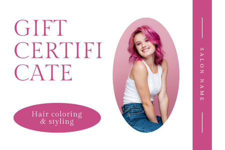 Designvorlage Special Offer of Hair Coloring in Beauty Studio für Gift Certificate