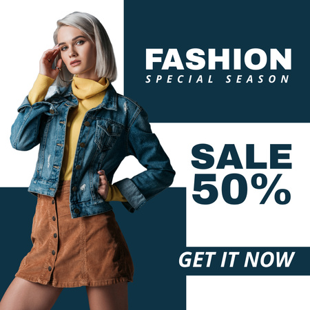 Fashion Collection Ad with Woman Posing in Denim Clothes Animated Post Design Template