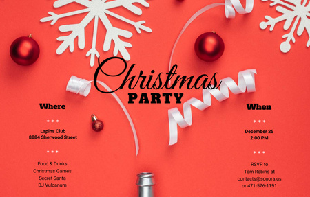 Extravagant Christmas Party Announcement With Bottle And Decorations Invitation 4.6x7.2in Horizontal Design Template