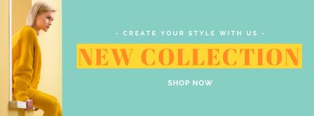 Designvorlage stylisches mädchen in gelb wirbt mit neuer kollektion für Facebook cover