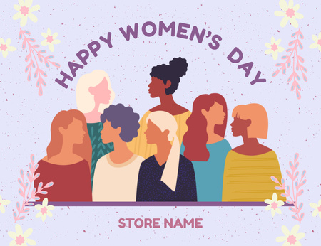 International Women's Day with Diverse Women Together Thank You Card 5.5x4in Horizontal Design Template