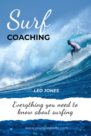 Surf Coaching Offer with Man on Surfboard Pinterest Design Template