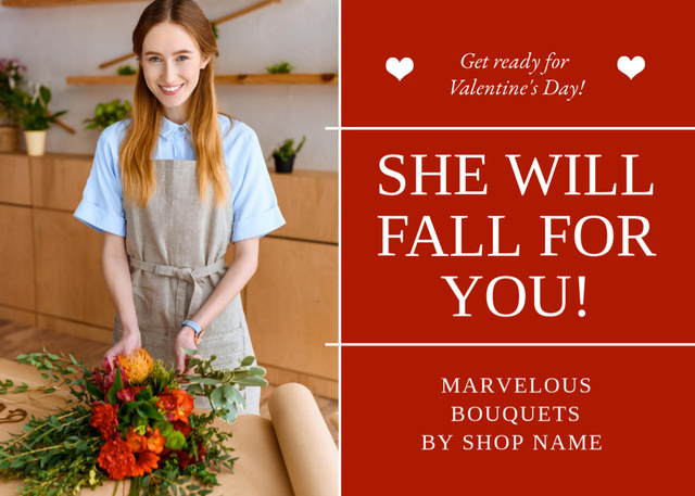 Flower Shop Services Offer on Valentine's Day with Phrase Postcard 5x7in – шаблон для дизайна