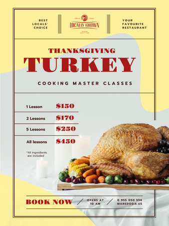 Thanksgiving Dinner Masterclass Invitation with Roasted Turkey Poster US Design Template