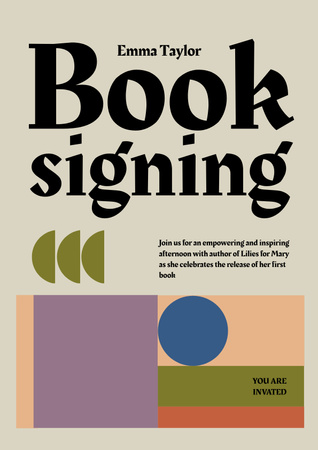 Book Signing with Colorful Shapes Poster Πρότυπο σχεδίασης