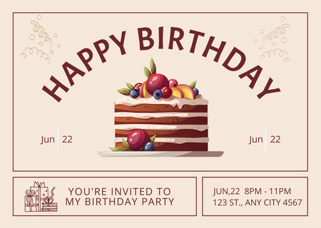 Birthday Cake with Fruits Card Design Template