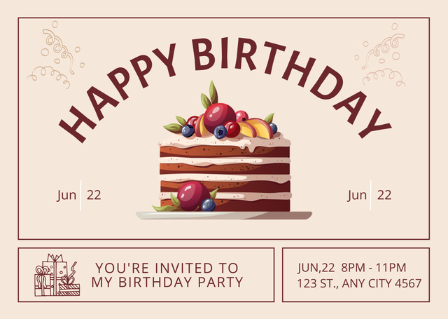 Plantilla de diseño de Birthday Cake with Fruits Card 