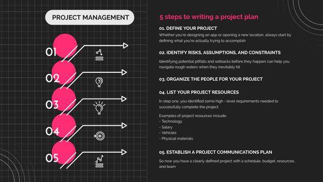 Project Management Black and Purple Scheme Timelineデザインテンプレート