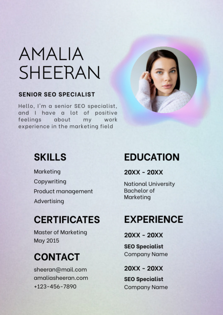 Senior SEO Specialist Skills and Experience Resumeデザインテンプレート