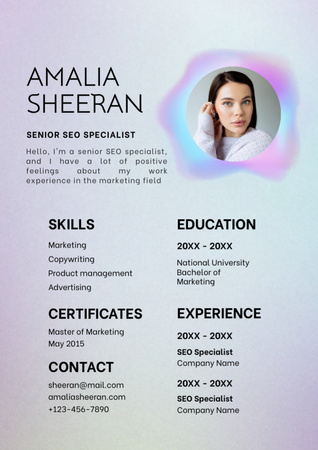 Platilla de diseño Senior SEO Specialist Skills and Experience Resume
