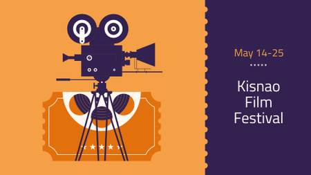 Film Festival Announcement with Movie Projector on Orange FB event cover Design Template