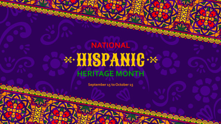 Ornamentos florais e arte colorida para o mês da herança hispânica nacional Zoom Background Modelo de Design