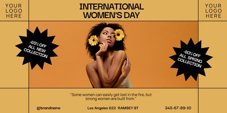 Plantilla de diseño de Mujer con Flores Amarillas en el Cabello en el Día de la Mujer Twitter 