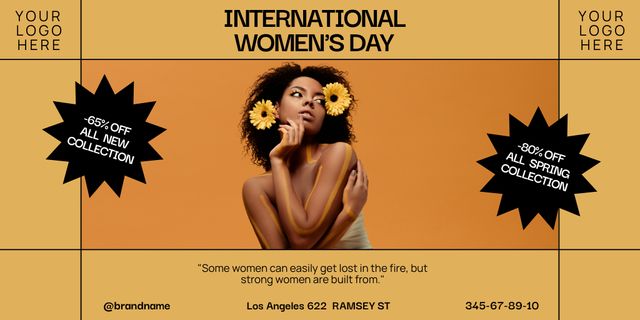 Designvorlage Woman with Yellow Flowers in Hair on Women's Day für Twitter