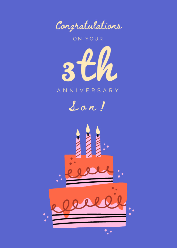 Lovely Anniversary Greetings For Son With Cake And Candles Illustration Postcard 5x7in Vertical Modelo de Design