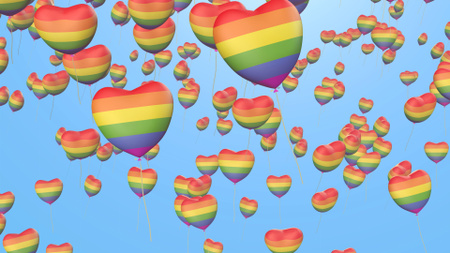 Rainbow Heart Shape Balloons for Pride Zoom Background Design Template
