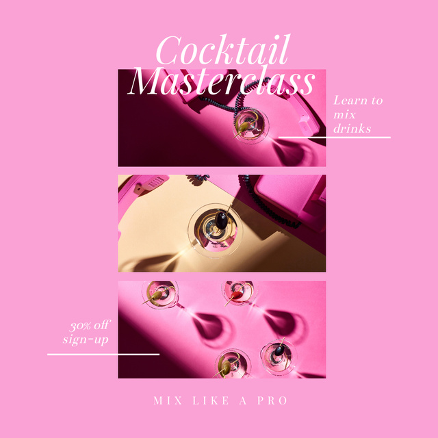 Collage with Perfect Cocktails for Master Class Instagram AD Design Template