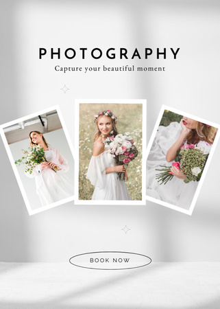 Plantilla de diseño de Wedding Photographer Services with Young Bride Postcard 5x7in Vertical 