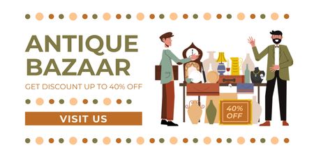 Antique Bazaar With Discounts And Rare Items Promotion Twitter Design Template