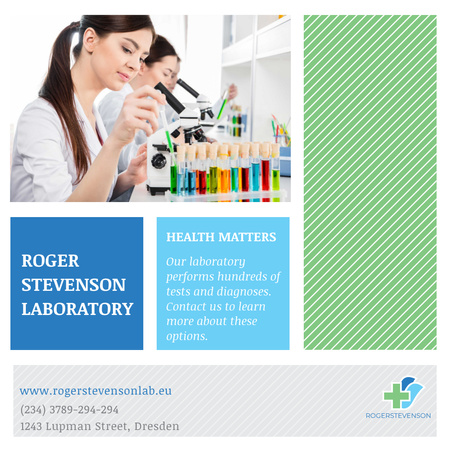 Team of Scientists Working by Microscope Instagram AD Design Template