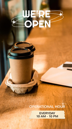 Platilla de diseño Coffee House Schedule with Cups of Cappuccino Instagram Story