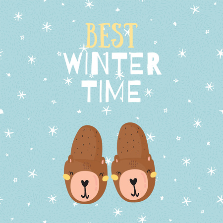 Cute Winter Greeting with Slippers Instagramデザインテンプレート