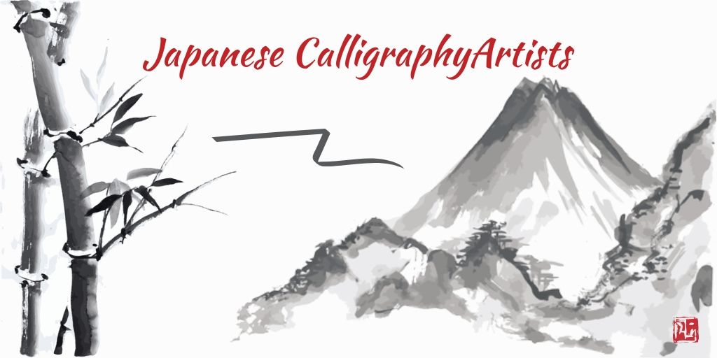 Japanese Calligraphy with Landscape Painting Twitter Design Template