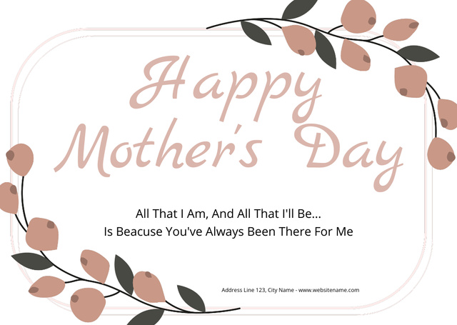 Mother's Day Greeting with Cute Spring Twigs Card Tasarım Şablonu