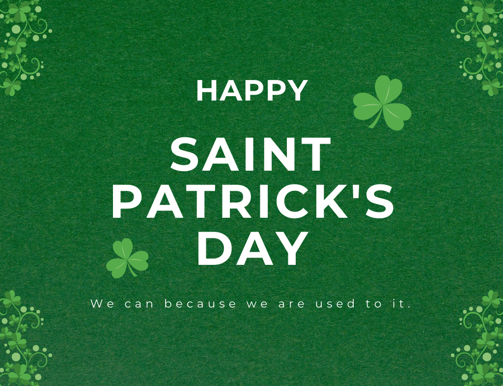 Happy St. Patrick's Day Greeting on Green Thank You Card 5.5x4in Horizontal – шаблон для дизайну