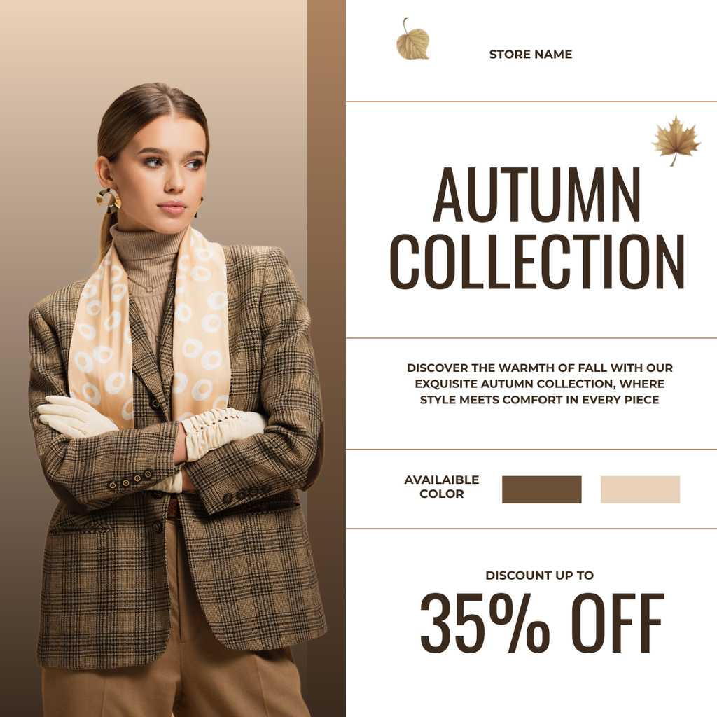 Discount on Autumn Collection with Woman in Stylish Jacket Instagram Design Template