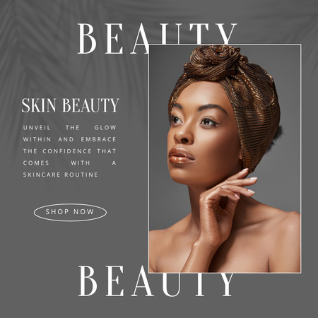 Beauty Shop Ad with Beautiful African American Woman Instagram Design Template