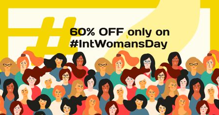 Women's Day Offer with Crowd of Women Facebook AD Design Template