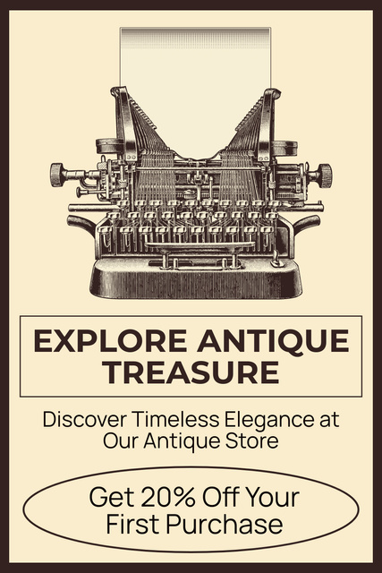 Ontwerpsjabloon van Pinterest van Collectible Typewriter And Antique Treasure At Discounted Rates