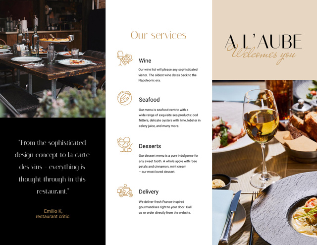 Luxury Restaurant's Promo with Elegant Serving Brochure 8.5x11in Z-fold Tasarım Şablonu