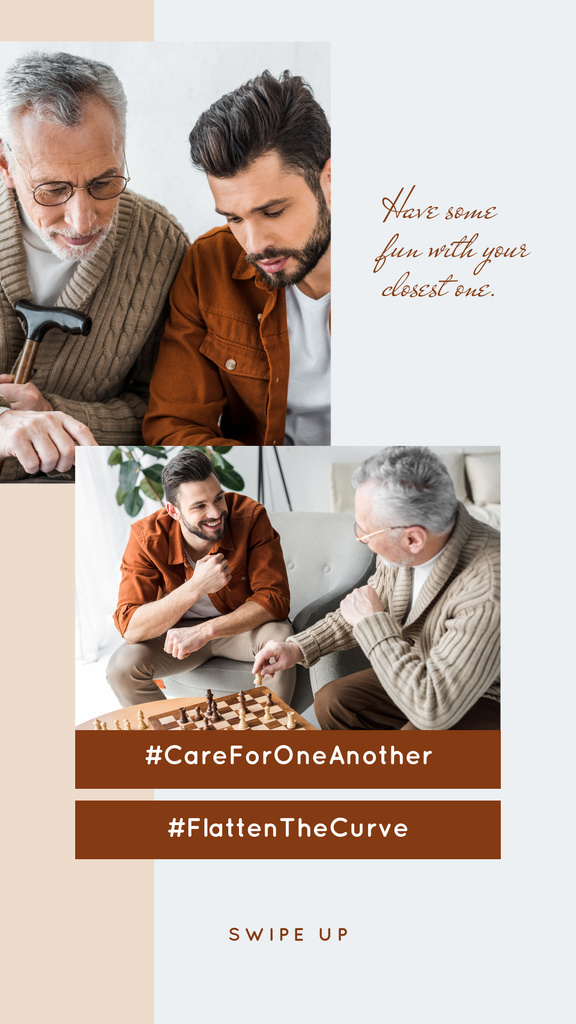 #CareForOneAnother Son playing chess with his Elder Father Instagram Story Modelo de Design