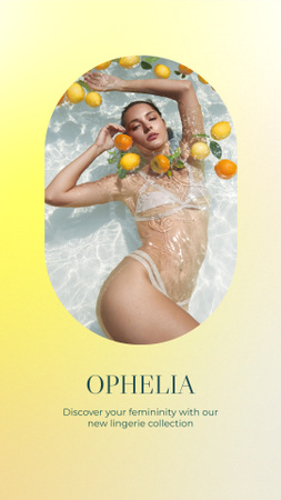 Modèle de visuel Lingerie avec jolie femme dans la piscine avec des citrons - Instagram Story