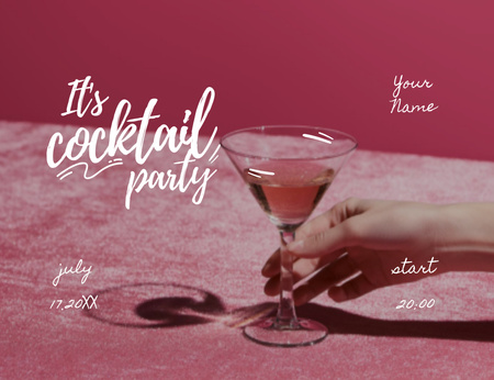 Party Announcement With Cocktail Glass Invitation 13.9x10.7cm Horizontal Design Template