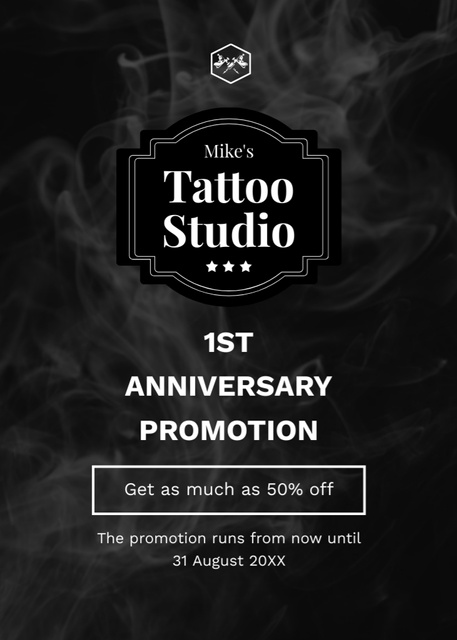 Designvorlage Tattoo Studio Anniversary Promotion Offer Service With Discount für Flayer