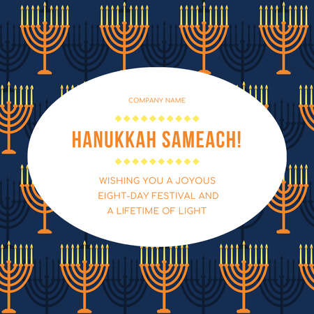 Happy Hanukkah Wishes with Menorahs Pattern Instagram Design Template
