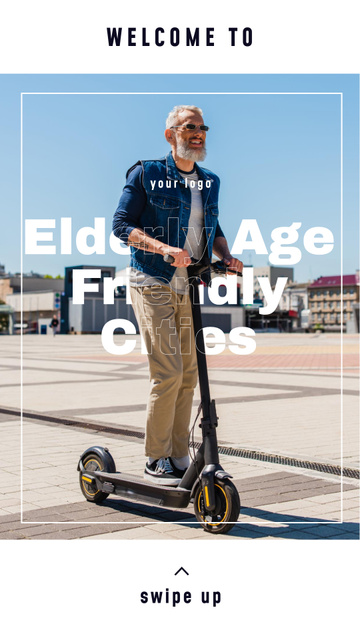 Age-Friendly Cities With Scooter Riding Instagram Story Design Template