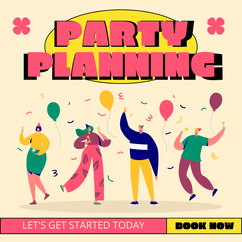 Planning Parties with People and Balloons Instagram ADデザインテンプレート