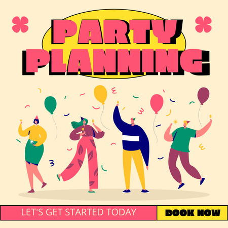 Designvorlage Planen Sie Partys mit Menschen und Luftballons für Instagram AD