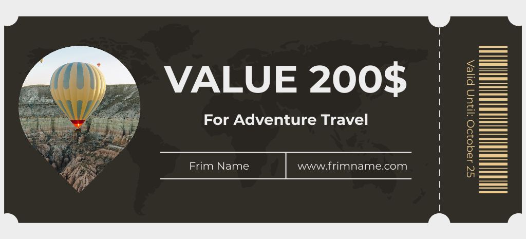 Adventure Travel Voucher Coupon 3.75x8.25inデザインテンプレート