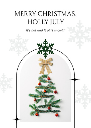 Plantilla de diseño de feliz navidad en julio saludo con copos de nieve Postcard A6 Vertical 