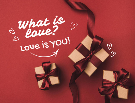 Platilla de diseño Valentine's Day Celebration with Set of Gift Boxes Postcard 4.2x5.5in