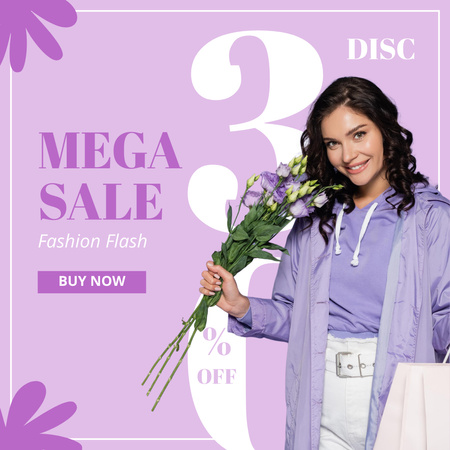 Female Fashion Clothes Sale with Woman with Flowers Instagram Tasarım Şablonu