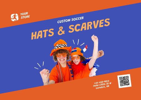 面白いサッカー帽子とスカーフ Flyer 5x7in Horizontalデザインテンプレート