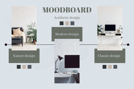 Esztétikus belsőépítészeti típusok Mood Board tervezősablon