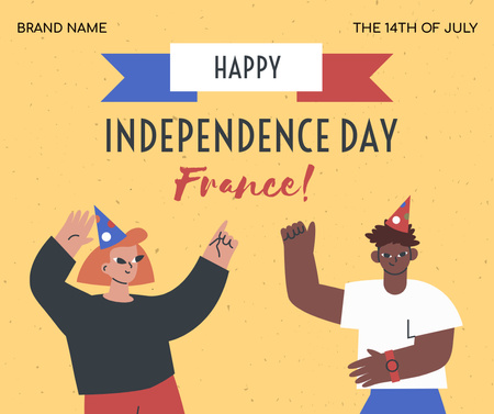 Designvorlage France Day Greeting with People celebrating für Facebook